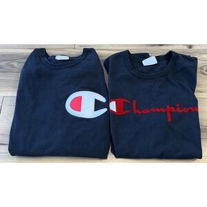 Vintage Y2K Champion Shirt Bundle Mens M Black Script Logo Tee & C Logo LS